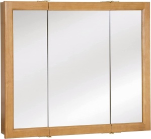 Design House Richland Assembled Framed Tri-View Surface-Mount Bathroom Medicine Cabinet Mirror, Nutmeg Oak, 36x30  