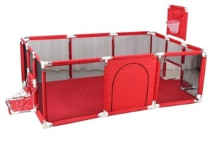 Toddler Play Yard w/ Basketball Hoop, Soccer Goal, Red