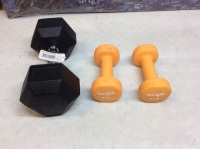 Lot of (2) Yes4All 8 Lb Dumbbells & (1) 40 Lb Rubber Hex Dumbbell - Appear New&nbsp;