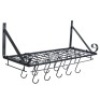 Kitchen Wall Pot Pan Rack Decorative Rectangle Cookware Storage Holder Organizer with 10 Hooks, Metal Black