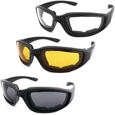 3 Pairs of Padded UV Protection Motorcycle Glasses