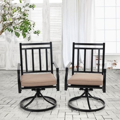 MF Studio Patio Swivel Chairs with Beige Cushion, Set of 2 - Appears New  