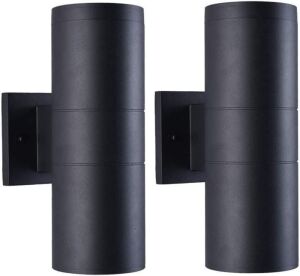 Mirrea Modern Outdoor Patio Wall Sconce with Aluminum Cylinder and Tempered Glass Cover, Waterproof, 2 Pack