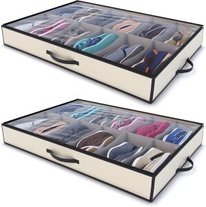 Woffit Under Bed Shoe Storage Organizer, Set of 2, Each Fit 12 Pairs of Shoes