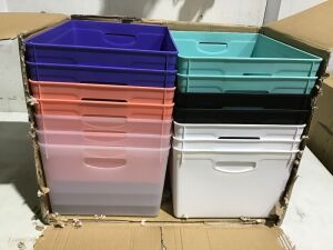 Lot of (14) Plastic Storage Bins