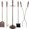 5-Piece Rustic Iron Indoor Outdoor Fireplace and Firepit Tool Set w/ Stand