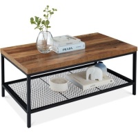 2-Tier Modern Coffee Table Industrial Rectangular Accent w/ Shelf - 44in