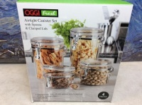 Oggi Fresh 4pc Clear Airtight Canister Set with Clamp Lids & Spoons - Appears New&nbsp;