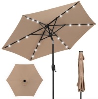 Outdoor Solar Patio Umbrella w/ Push Button Tilt, Crank Lift - 7.5ft, Tan
