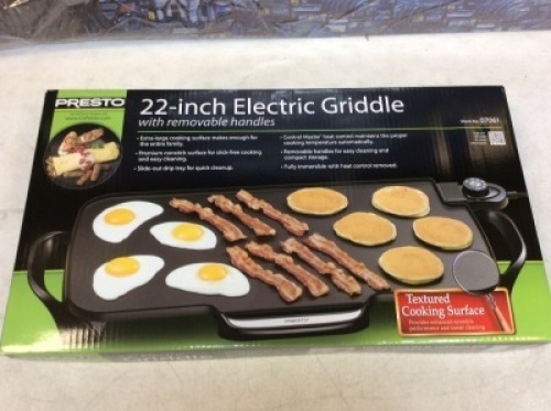 Presto&nbsp;22-inch Electric Griddle With Removable Handles, Black - New&nbsp;