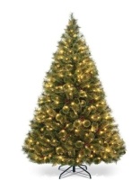 6 ft. Pre-Lit PVC Artificial Carolina Pine Tree Flocked Cones Hinged with LED Lights