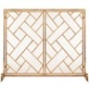 2-Panel Wrought Iron Geometric Fireplace Screen w/ Magnetic Doors - 44x33in