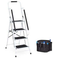 4-Step Portable Folding Ladder w/ Handrails, Attachable Tool Bag