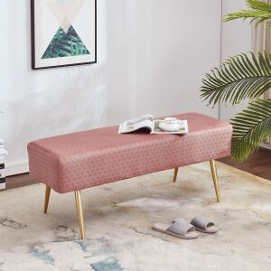 45.7" Long Bench Ottoman - Gingko Leaf Pink