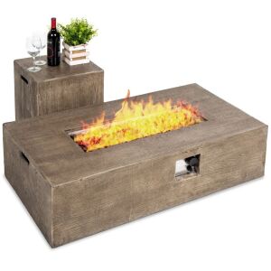 48x27in 50,000 BTU Propane Fire Pit Table w/ Side Table Tank Storage, Cover