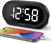 LED Digital Alarm Clock w/ Snooze, Brightness Dimmer, Adjustable Alarm Volume