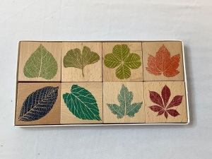 Set of (8) Wooden Rubber Leaf Stamp Set