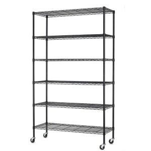 6-Tier Rolling Wire Shelf - Black