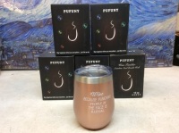 Lot of (5) Pufuny Wine Because Punching People In The Face is Illegal&nbsp;Rose Gold&nbsp;Wine Tumblers, 12 oz&nbsp;- New