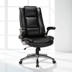 High Back Leather Desk Chair, Flip-up Arms, Adjustable, Swivel