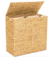 Extra Large Water Hyacinth Double Laundry Hamper Basket w/ 2 Liner Bags, Brown