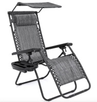 Folding Zero Gravity Recliner Patio Lounge Chair w/ Canopy, Side Tray, Gray