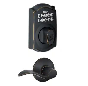 Schlage Camelot Aged Bronze Electronic Door Lock Deadbolt with Accent Door Lever