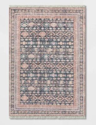 Alexandra Floral Printed Border Persian Rug Blush