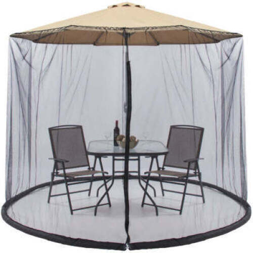 Adjustable Bug Net Accessory for Patio Umbrella w/ Zippered Door