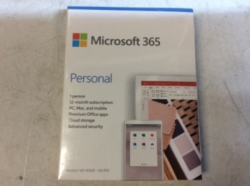 Microsoft 365 Personal 1 Year Subscription for 1 User, Product Key No Disc - New/Unopened
