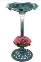 Solar Lighted Bird Bath w/ Planter, Green
