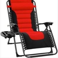 Oversized Padded Zero Gravity Chair, Folding Recliner w/ Headrest, Side Tray, Red