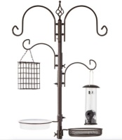 4-Hook Bird Feeding Station, Steel Feeder Stand w/ 2 Bird Feeders - 91in, Bronze