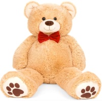 Giant Plush Teddy Bear Stuffed Animal w/ Bow Tie, Paw Prints - 38in, Brown
