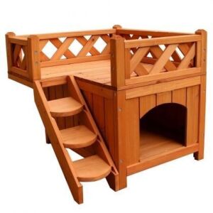 Wood Pet House with Deck 