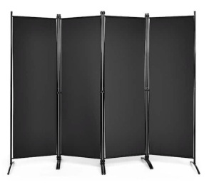 4-Panel Room Divider With Steel Frame-Black