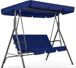 3-Person Outdoor Canopy Swing Glider Furniture w/ Cushions, Steel Frame, Navy/Gray