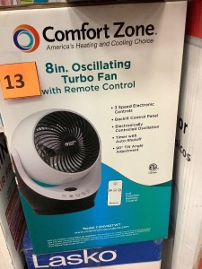 Comfort Zone 8in Oscillating Turbo Fan w/ Remote Control