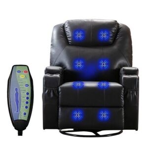 Swivel Glider Recliner with Massage and Heat - Black Faux Leather