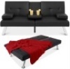 Faux Leather Upholstered Convertible Sofa Bed Futon w/ 2 Cupholders, Black, Missing Hardware