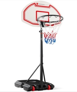 Kids Height-Adjustable Basketball Hoop, Portable Backboard System w/ Wheels, White Backboard, Missing Hardware