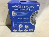 2-in-1 Adjustable Height 40 in. Unique Foldable and Portable My Foldaway Rechargeable Floor and Table Fan