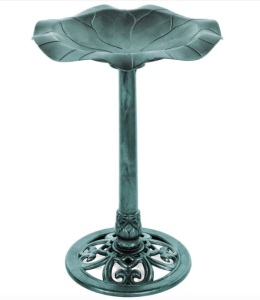 Lily Leaf Pedestal Bird Bath Decoration Accent w/ Floral Accents, Green