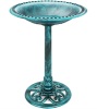 Vintage Outdoor Garden Bird Bath w/ Fleur-de-Lis Accents, Green