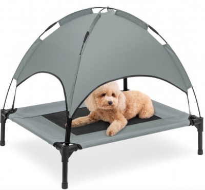 Elevated Cooling Dog Bed, Outdoor Pet Cot w/ Canopy, Carry Bag - 30in, Gray