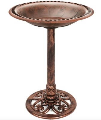 Vintage Outdoor Garden Bird Bath w/ Fleur-de-Lis Accents, Copper