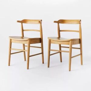 Set of (2) Threshold Kaysville Curved Back Wood Dining Chairs - Natural Finish