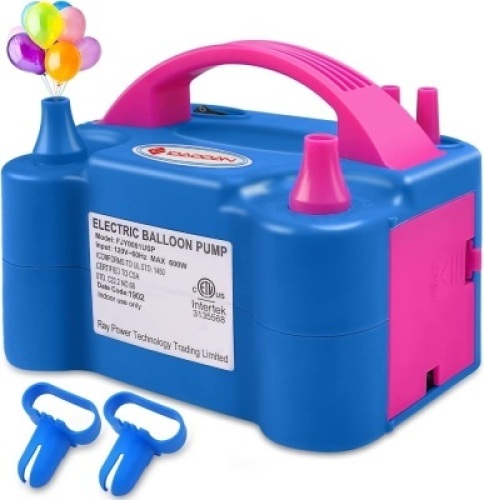 600W&nbsp;Portable Dual Nozzle Electric Balloon Inflator w/ Assorted Balloons