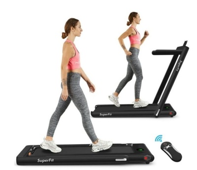 SuperFit 2.25HP 2 in 1 Folding Treadmill Remote Control W/ APP Speaker, Black