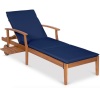 Adjustable Acacia Wood Chaise Lounge Chair w/ Side Table, Wheels - 79x26in, Navy